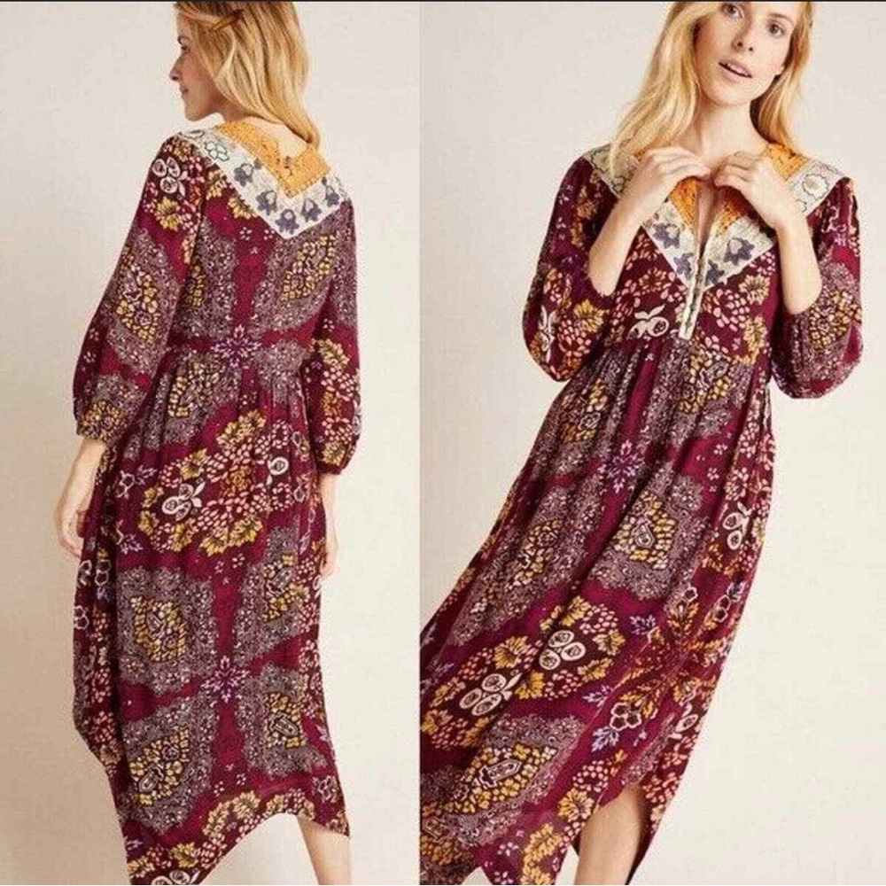 NWOT Anthropologie Meredith Embroidered Midi Dress Size XSmall